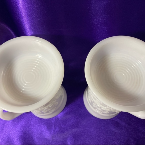 Vintage 2 Federal White Milk Glass Beer Mugs, 1950's Milk Glass Steins - Picture 6 of 7
